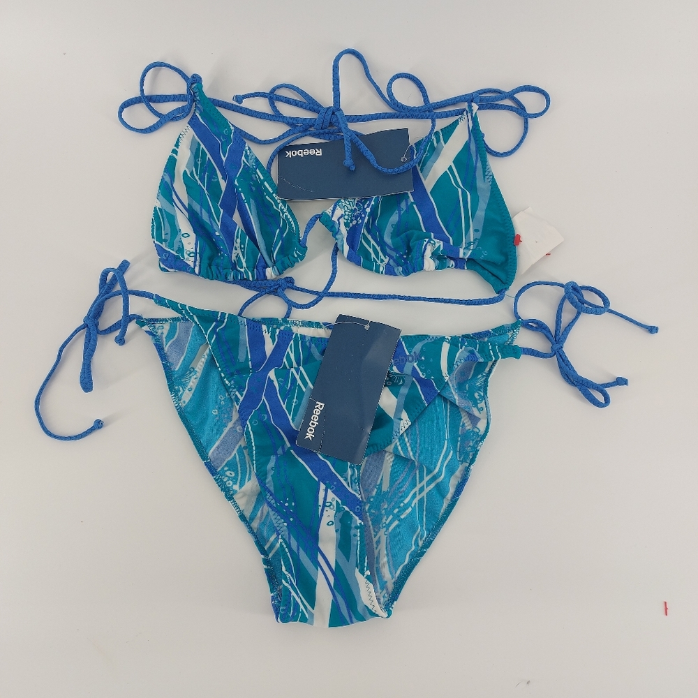 Reebok string bikini Blue and White Size Small